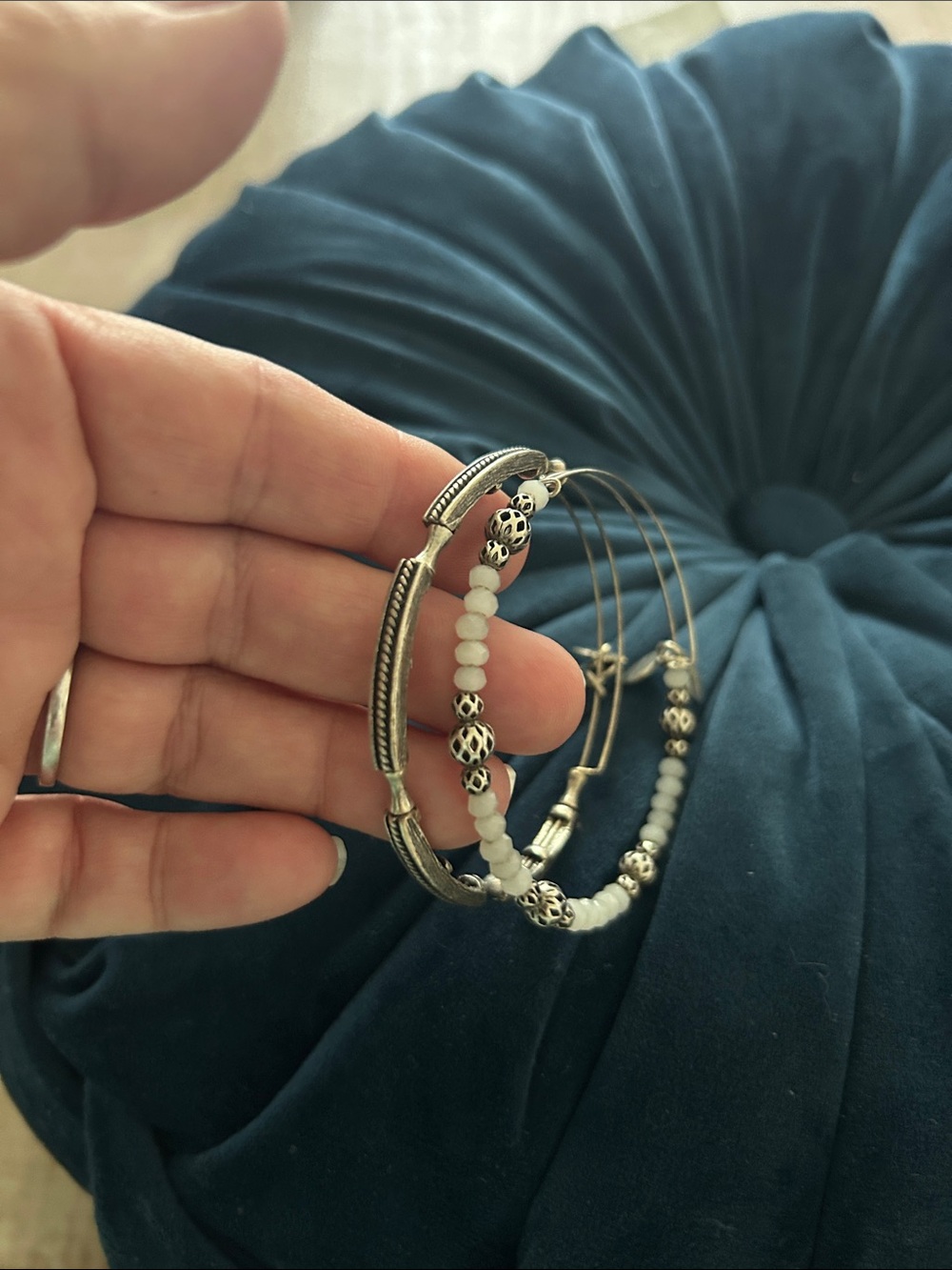 Alex and Ani White Beaded Silver-Tone Stacked Bracelet Set